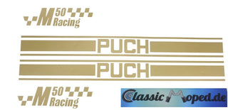 Puch M50 Racing Aufkleber Satz Decor Tank Seitendeckel GOLD NEU - Classic-Moped