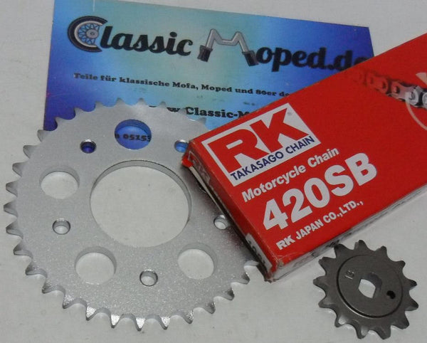 Kreidler RS 50 Kettensatz 13 - 35 Zähne Kette verstärkt 67-70 NEU - Classic-Moped