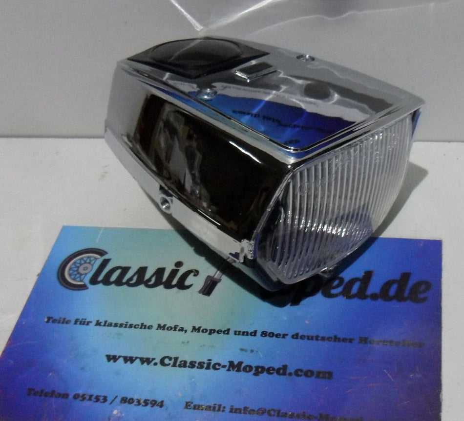 Mofa Scheinwerfer eckig Chrom ohne Schalter Hercules KTM Puch NEU - Classic-Moped