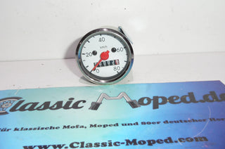 Mofa Tacho 80 km/h 49mm Einbau Weiß mit Beleuchtung DKW KTM NEU - Classic-Moped