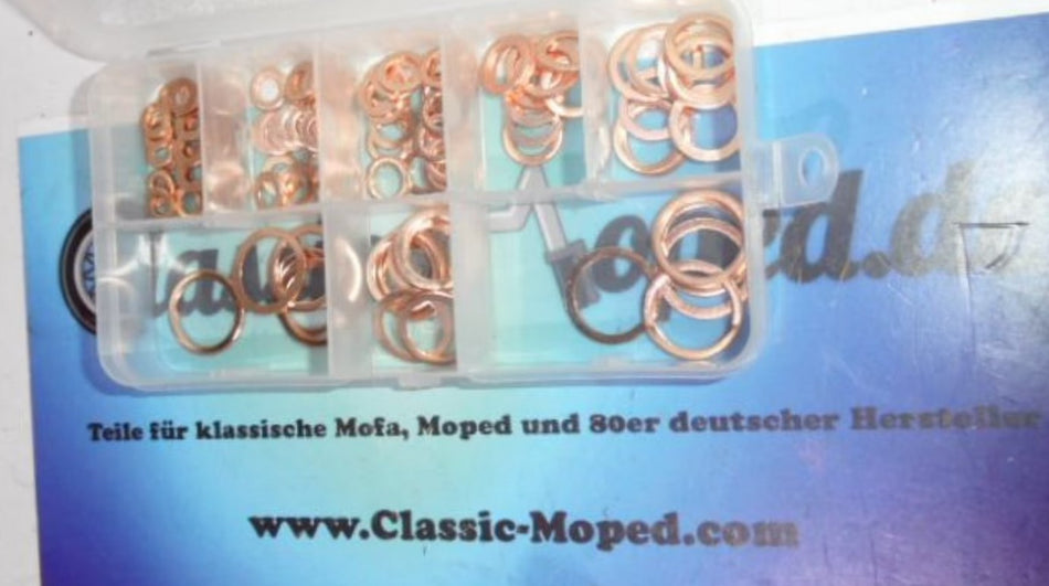 110 teiliges Kupfer Dichtring Sortiment Moped Krad Motor Mofa NEU - Classic-Moped