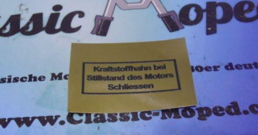 Kleiner gold. Tankaufkleber Mofa Moped DKW M50 222 434 Kraftstoffhahn schließen ! NEU - Classic-Moped