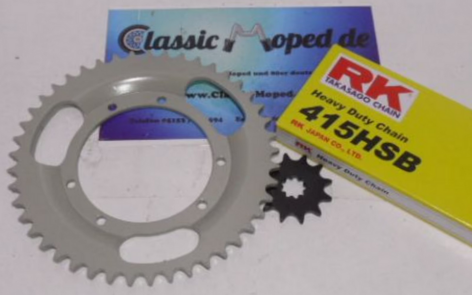 Kettensatz Puch Maxi N + S 11/ 45 Zähne Kette 415 extra stark NEU - Classic-Moped