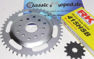 Kettensatz Puch X50 - 2M 13 / 45 Zähne Kette 415 extra stark NEU - Classic-Moped