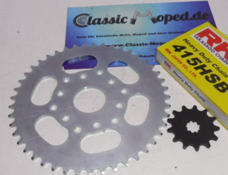 Kettensatz Puch X30 Turbo 13 / 45 Zähne Kette 415 extra stark NEU - Classic-Moped