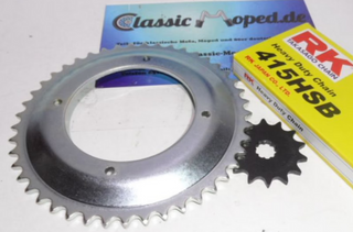 Kettensatz Puch X30 Mofa 13 / 45 Zähne Kette 415 extra stark NEU - Classic-Moped