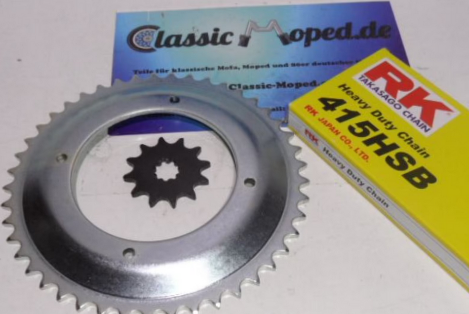 Kettensatz Puch Maxi Alurad 12/45 Zähne Kette 415 extra stark NEU - Classic-Moped