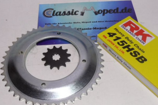 Kettensatz Puch Maxi Alurad 12/45 Zähne Kette 415 extra stark NEU - Classic-Moped