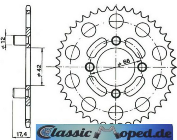 Kettenrad 42 Zähne Gilera CB1 Trial Enduro Touring Kette 415 NEU - Classic-Moped
