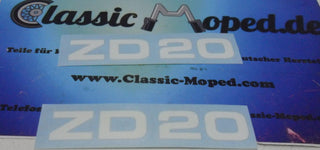 Zündapp ZD20  Mofa Aufkleber Verkleidung Trittbrett Schriftzug Dekor weiß NEU - Classic-Moped