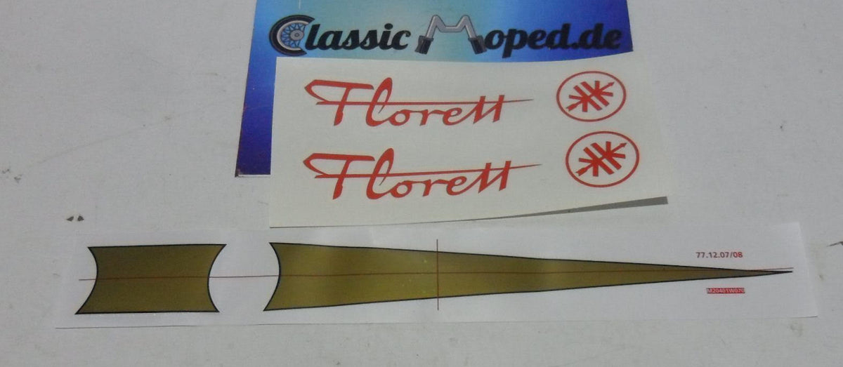 Kreidler Florett Eitank beiger Tank Aufkleber rot Keil gold NEU - Classic-Moped