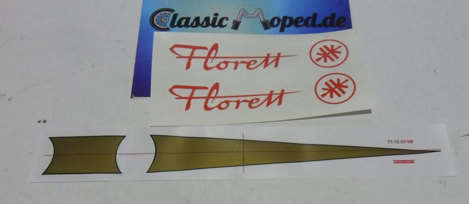 Kreidler Florett Eitank beiger Tank Aufkleber rot Keil gold NEU - Classic-Moped