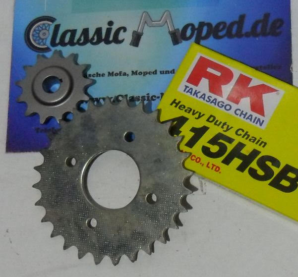 Kettensatz Hercules MP 1 MP2 MP 4 DKW 630 Zähne 28 + 13 NEU - Classic-Moped