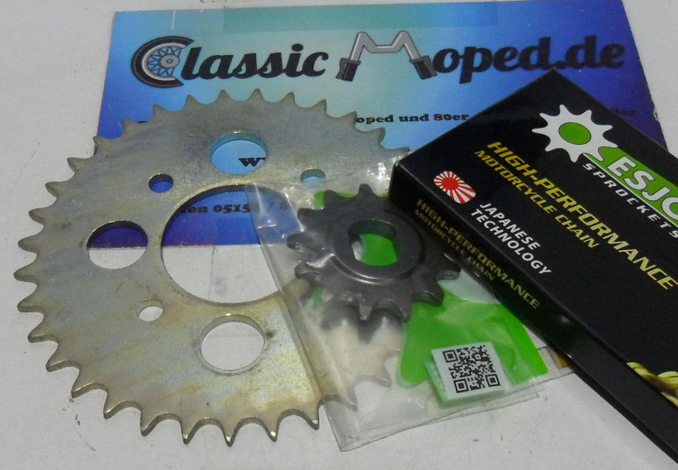 Kettensatz Hercules MK2 MK4M Esjot Sachs Kettenrad 40 Z 13 NEU - Classic-Moped