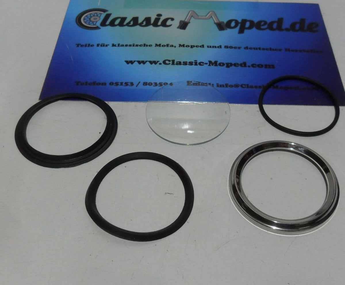 VDO Tacho Mofa 60 mm Chromring Glas Dichtung Reparatursatz NEU - Classic-Moped