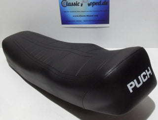 Puch Monza Sitzbank Sattel schwarz mit Aufschrift Mokick NEU - Classic-Moped