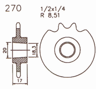 Ritzel für KTM 50 RSL, 50 RSW mit geschlossenem Kettenkasten 270 – 14 - Classic-Moped