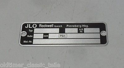 ILO Typenschild Motor Typschild Plakette Blanco Rockwell Pinneberg Mini Jockey - Classic-Moped